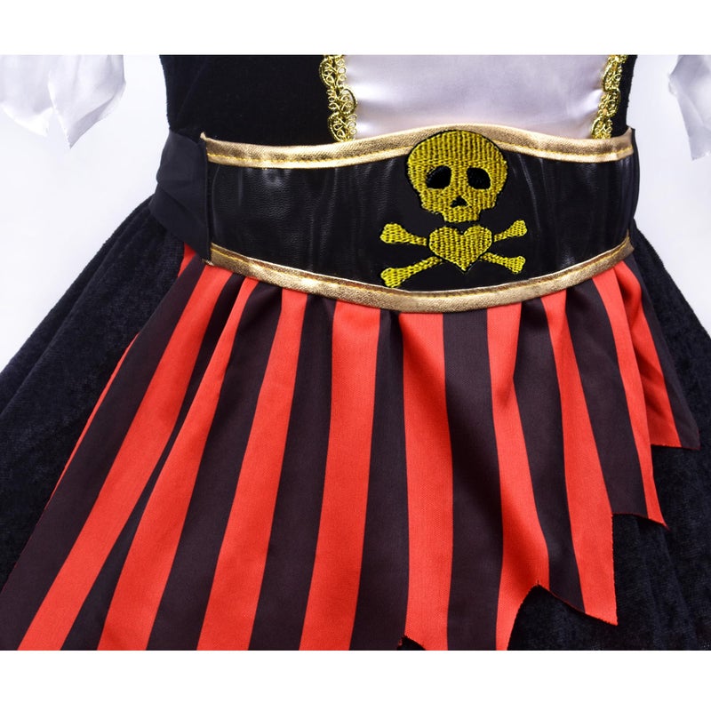 ZZIHAN Toddler Girls Pirate Costume Kids Pirate Princess Dress Accessories Hat HairBand Eye Patch Belt Pirate Gems Treasure Toys Birthday Party Favor Gift Christmas Halloween Cosplay Costume 2-3T - Image 3